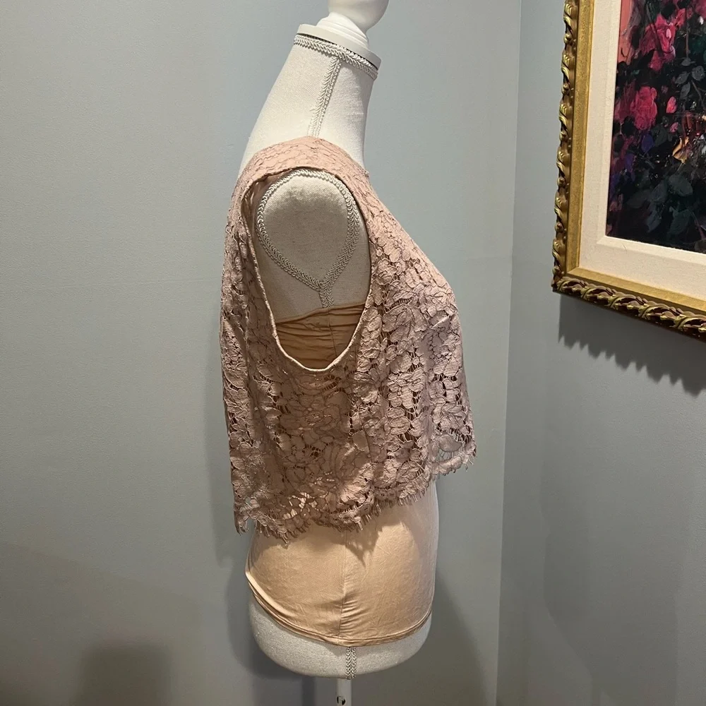 Jenny Yoo beige lace top with sheer tank - Picture 3 of 11